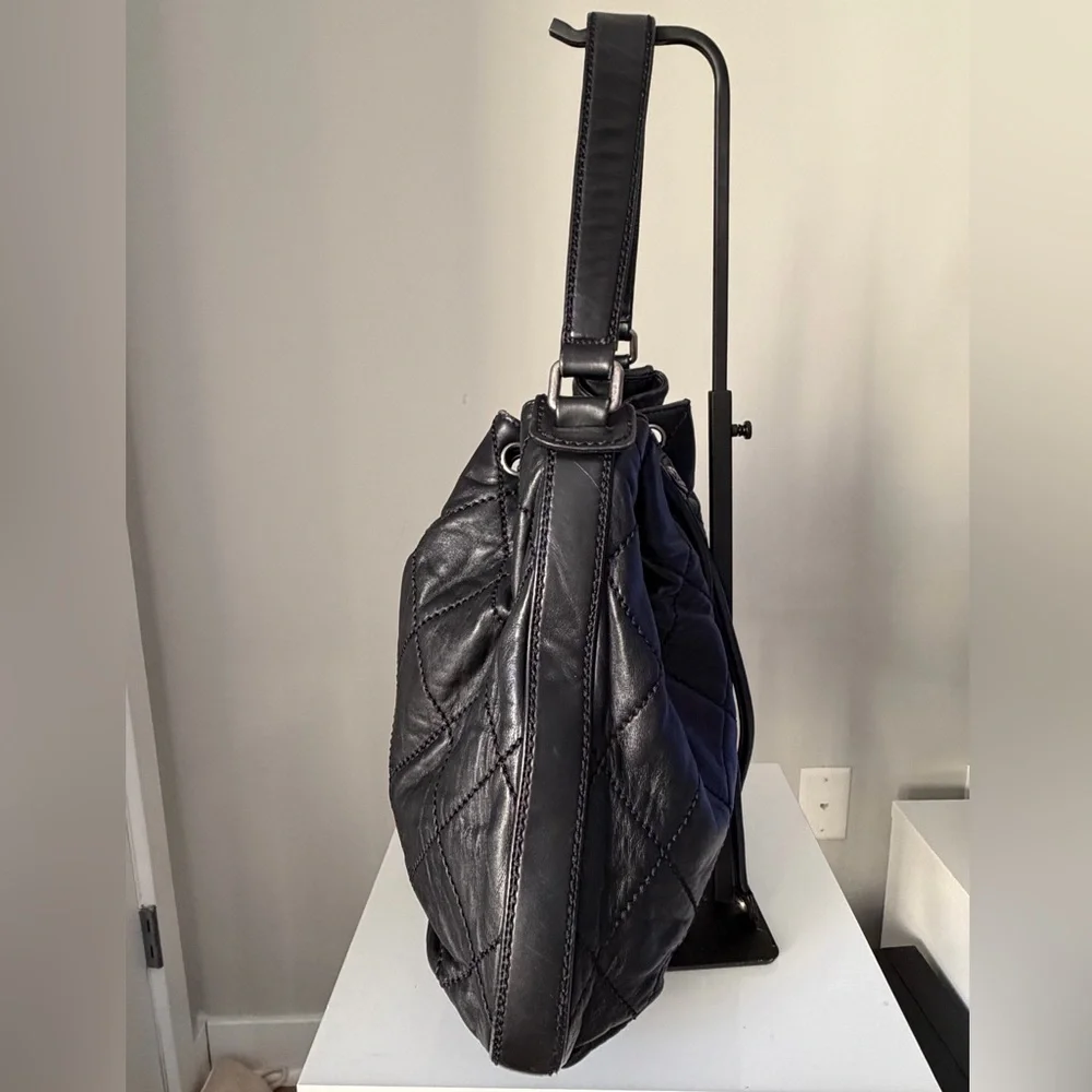 Chanel Wild Stitch Quilted Drawstring Hobo in Black Calfskin